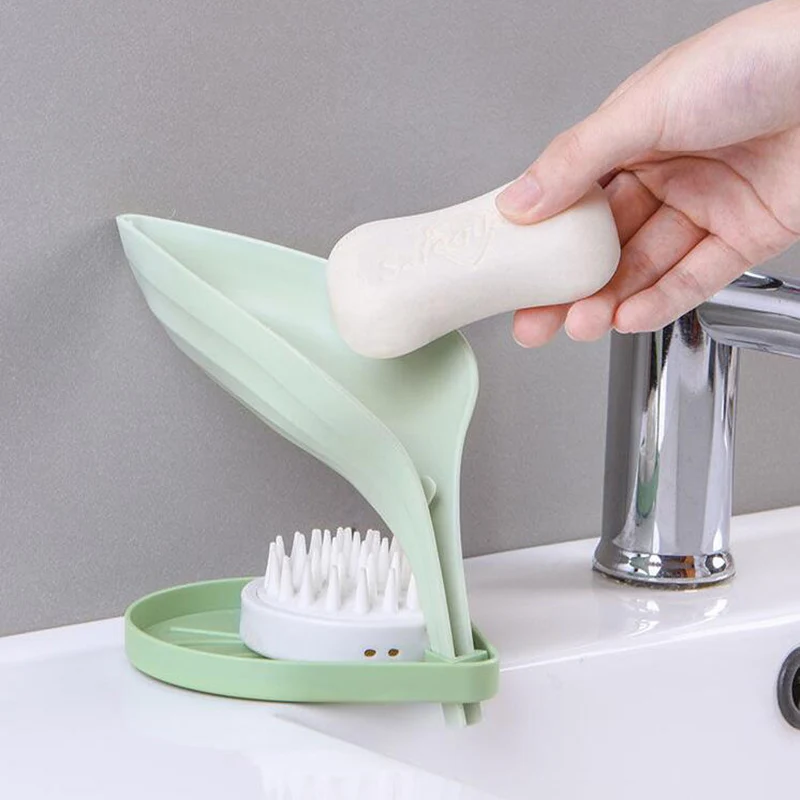 

Hot Sale Drain Soap Dish Soap Box Leaf Shape Bathroom Accessories Drain Tray Rack, Blue,green,pink