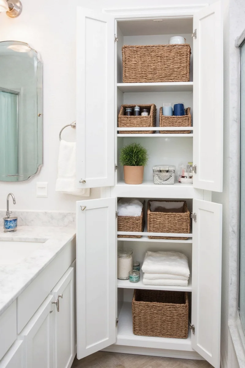 Stackable Bins in Cabinet