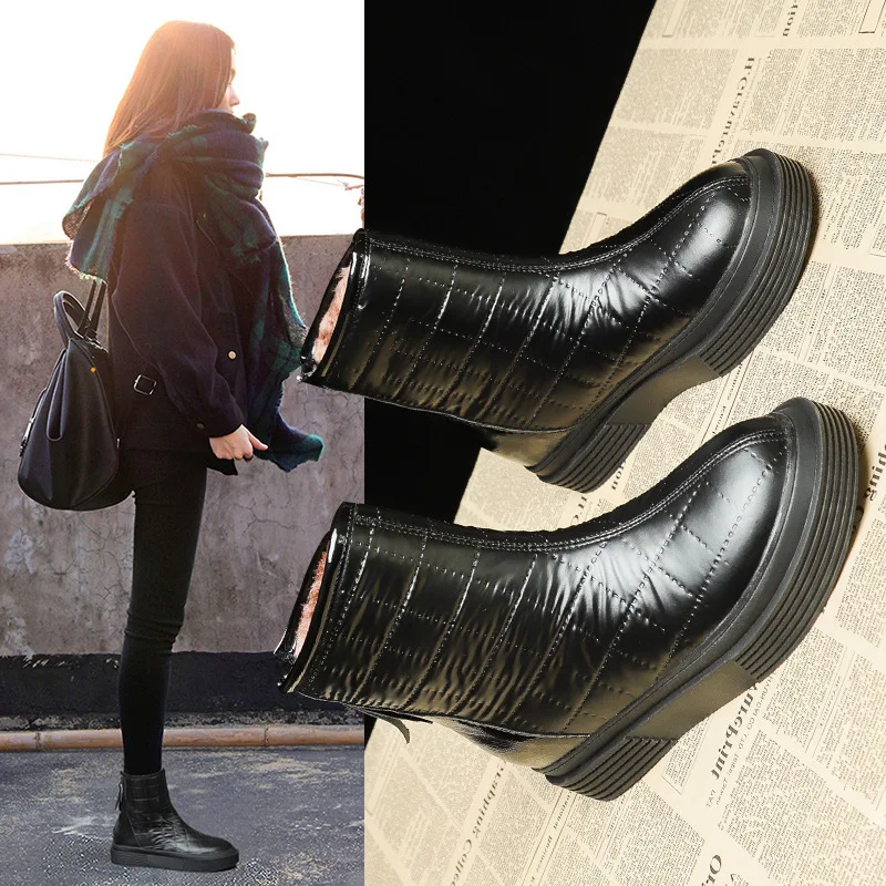 

Winter Warm Waterproof Snow Boots for Women Solid Color Anti-slip Platform Chunky Snow Boots