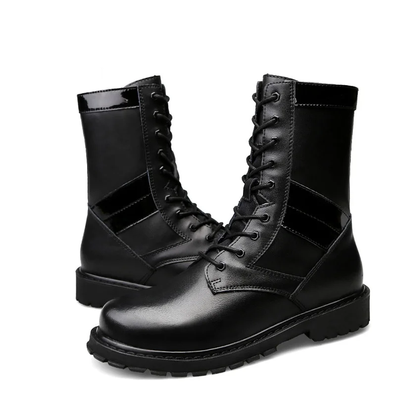 
High ankle black cow leather military tactical boots south africa army boots for men 