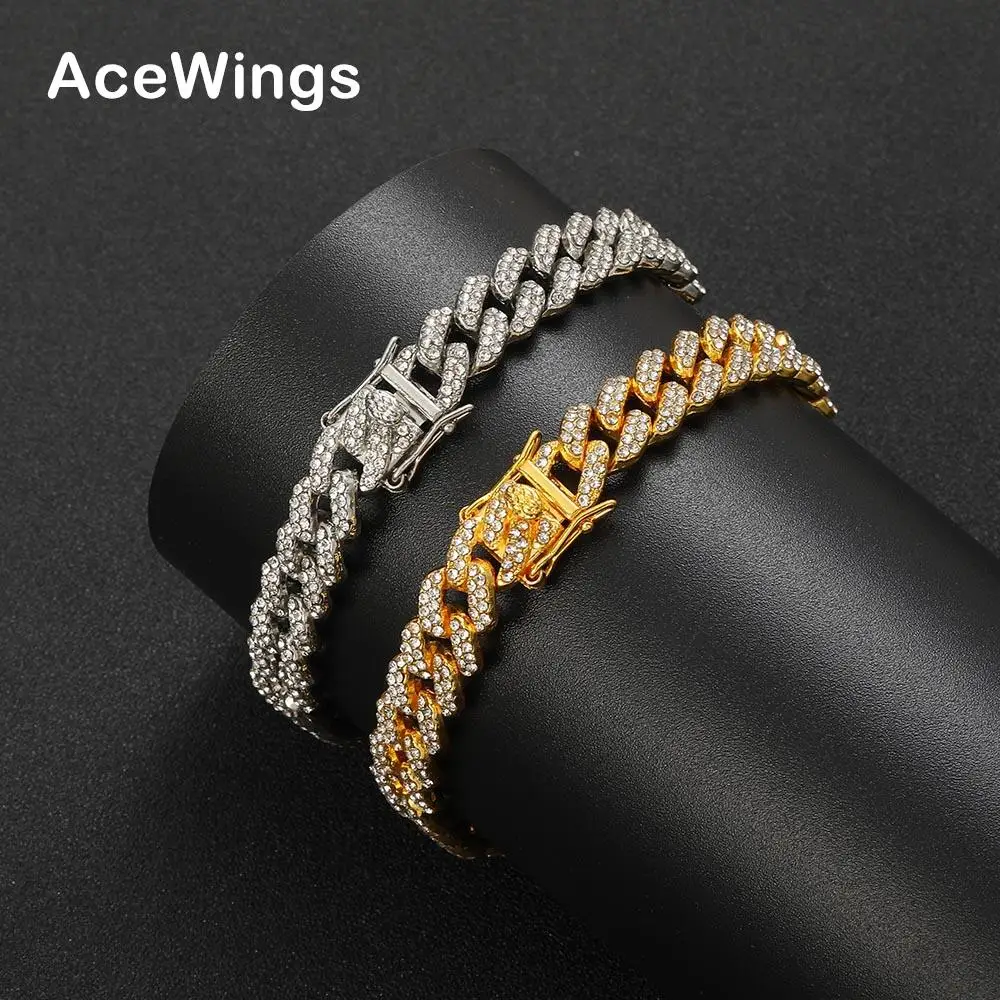 

AB025 Alloy 9MM Double Line Crystal Cuban Link Bracelet For Men And Women Bracelet For Gift