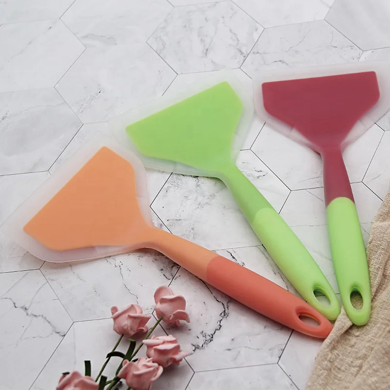 

New Pro Silicone shovel beef meat egg kitchen scraper wide pizza shovel non-stick pan special shovel, Double green, double orange, green and red