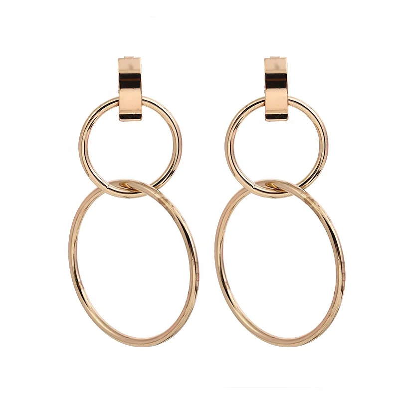 

Round hoop earrings Popular real gold Plated temperament metal female geometry classic interlocking dangle drop earrings, Picture shows