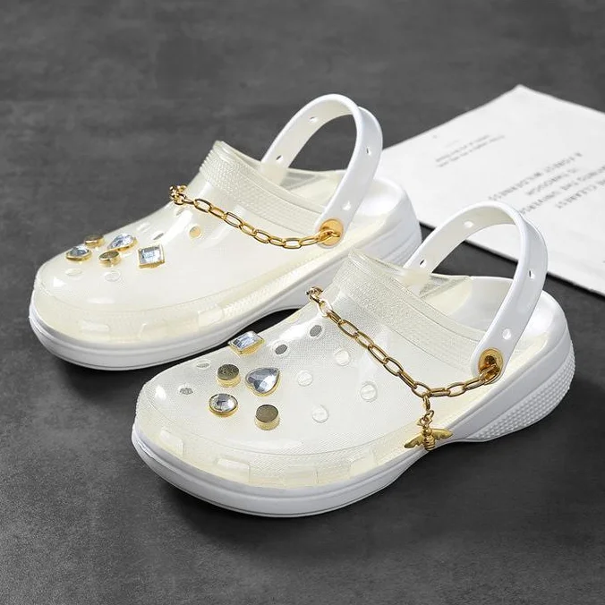 

BUSY GIRL CX1518 Flat shoes transparent trendy flat ladies shoes and breathable flexible shoes women's clogs, White/black/blue/plum