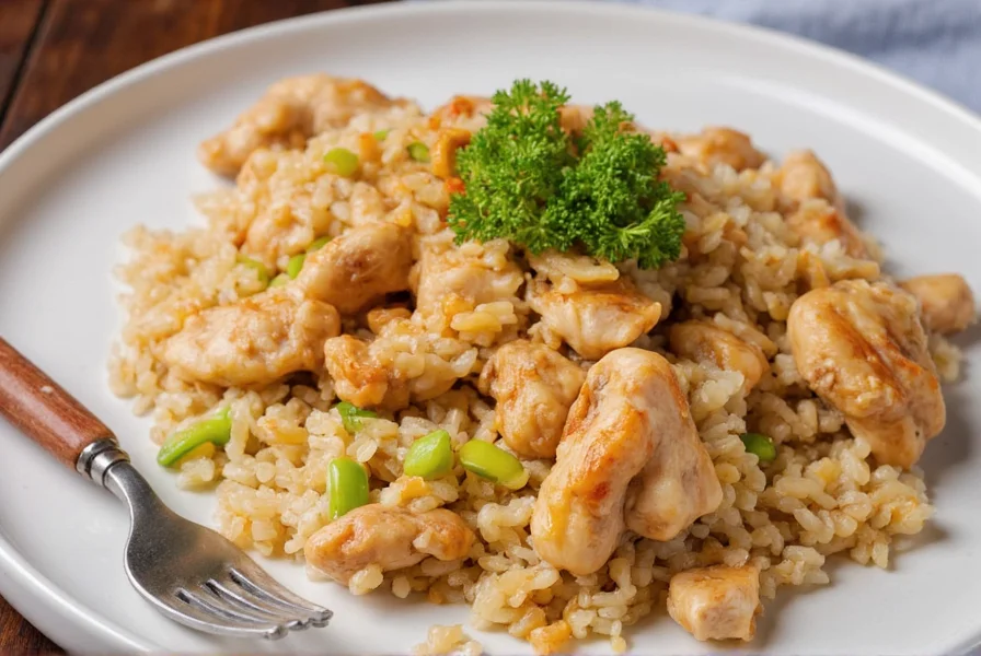 Perfectly cooked ginger garlic chicken on serving plate with garnish
