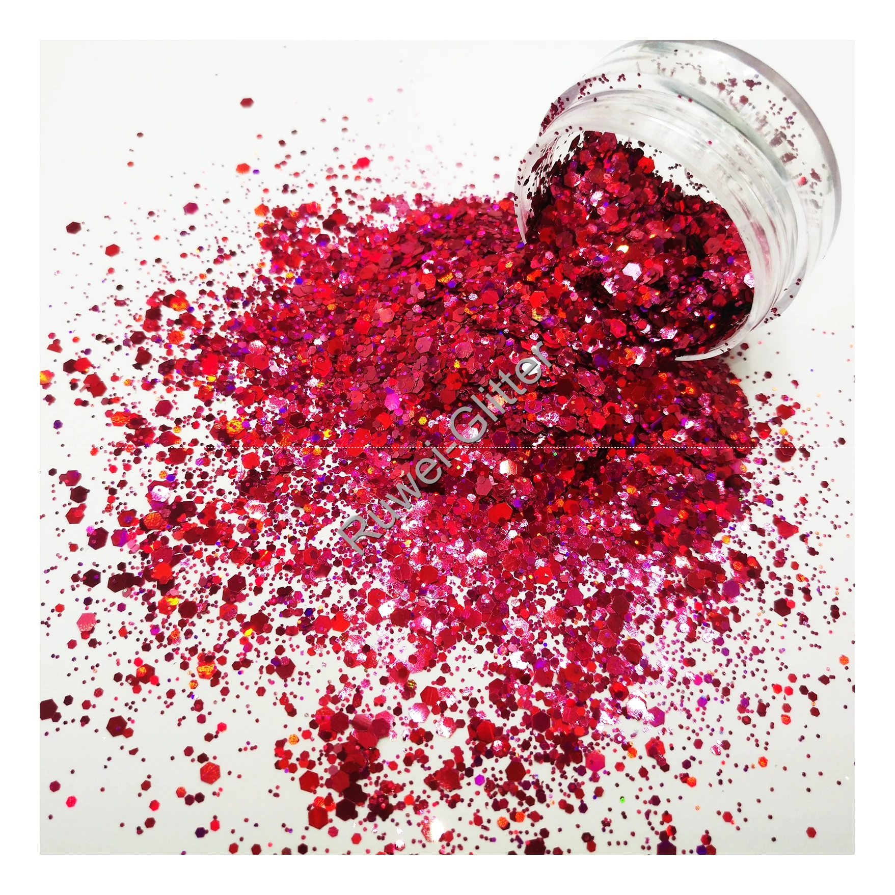 

Wholesale Holographic Laser Fushia Plum Red Color Chunky Glitter Mix Hexagon Sequin Shape for Makeup Nail Art Craft Facepaint