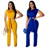 2019 hot selling women fashion sleeveless casual two pieces sets sashes trousers clothes