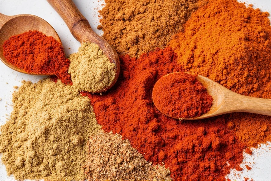 Full spice rack featuring various chili powders