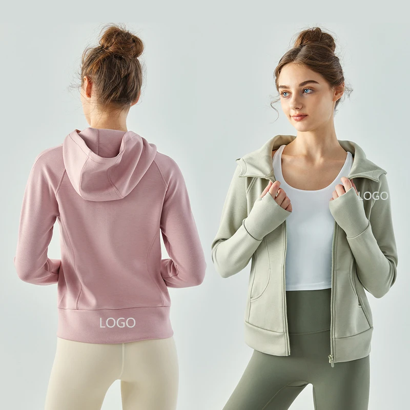 

XW-DSL668 Autumn New Zip Hooded Sports Yoga Clothing Long Sleeve Loose Running Fitness Clothing Sports Tops