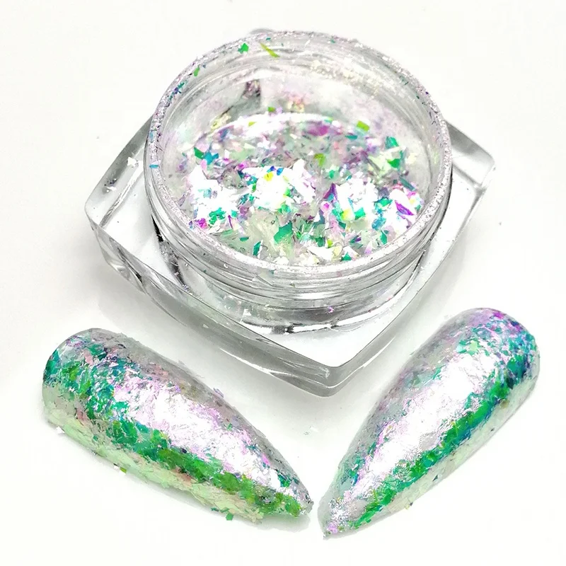 

nail foil flake crystal glitter super brightness chameleon pigment transparent rainbow irregular nail aurora flake cameleon