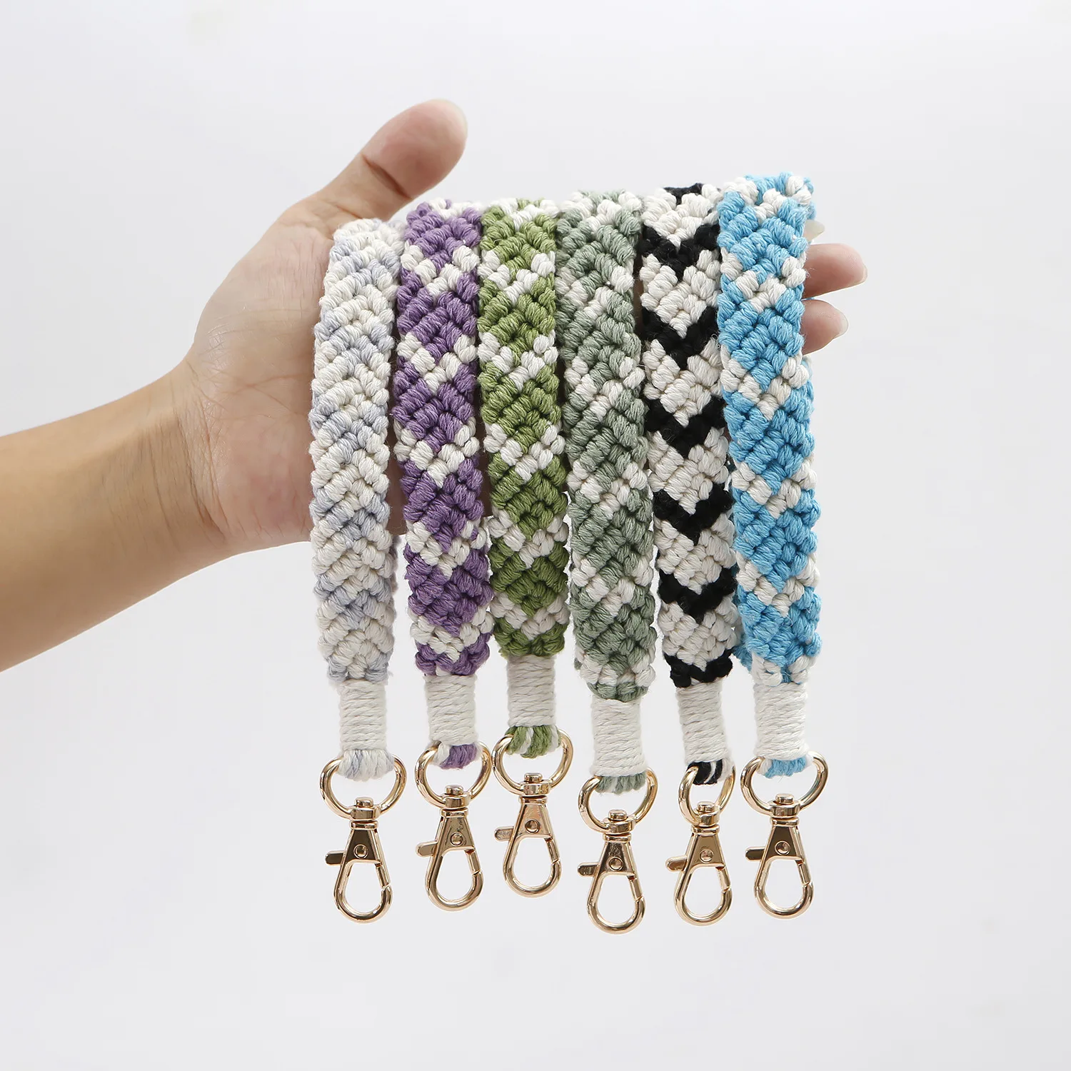 

Boho Colorful Handmade Woven Lanyard Wrist Strap Car Key Keyring Accessories Cotton Rope Wristlet Keychain