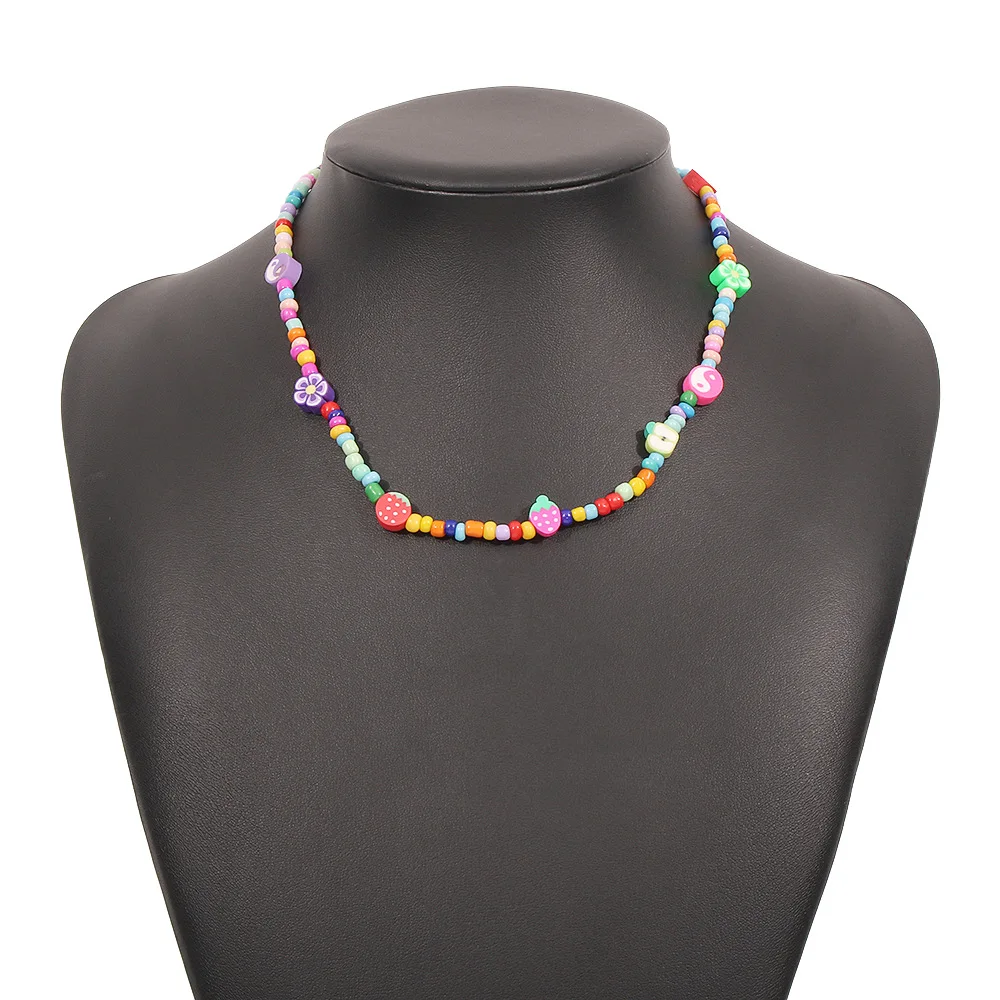 

Hot Selling Fruit Soft Pottery Apple Seed Beads Chain Choker For Women Girls Colorful Handmade Clavicle Beaded Necklace, Picture shows