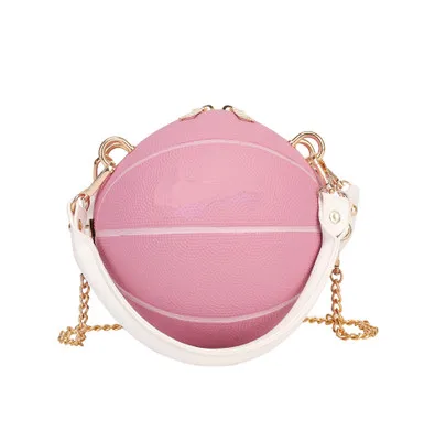 

2020 Hot selling Women Basketball Shape Chain Evening Clutch Purse Fashion Round Pink Basket Ball Purse, 3 colors