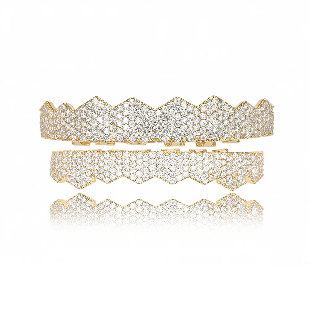 

Europe and the United States hot selling real gold plated micro-set zircon 8 gold braces hip hop braces Grillz
