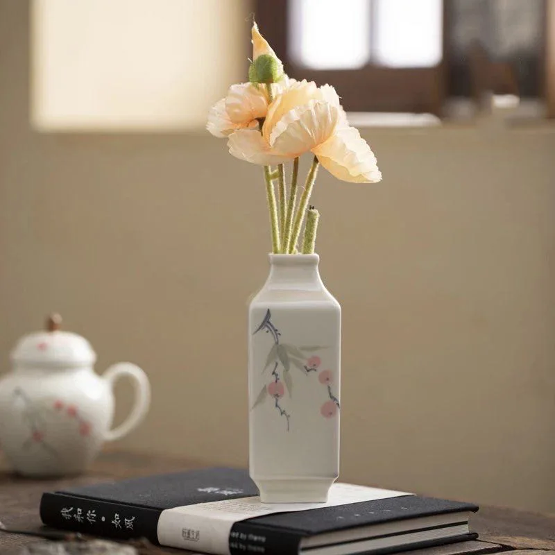 Hand-Painted Retro Ceramic Vase Grass Gray Ruyi Persimmon for Living Room Flower Arrangements and Zen Desktop Display