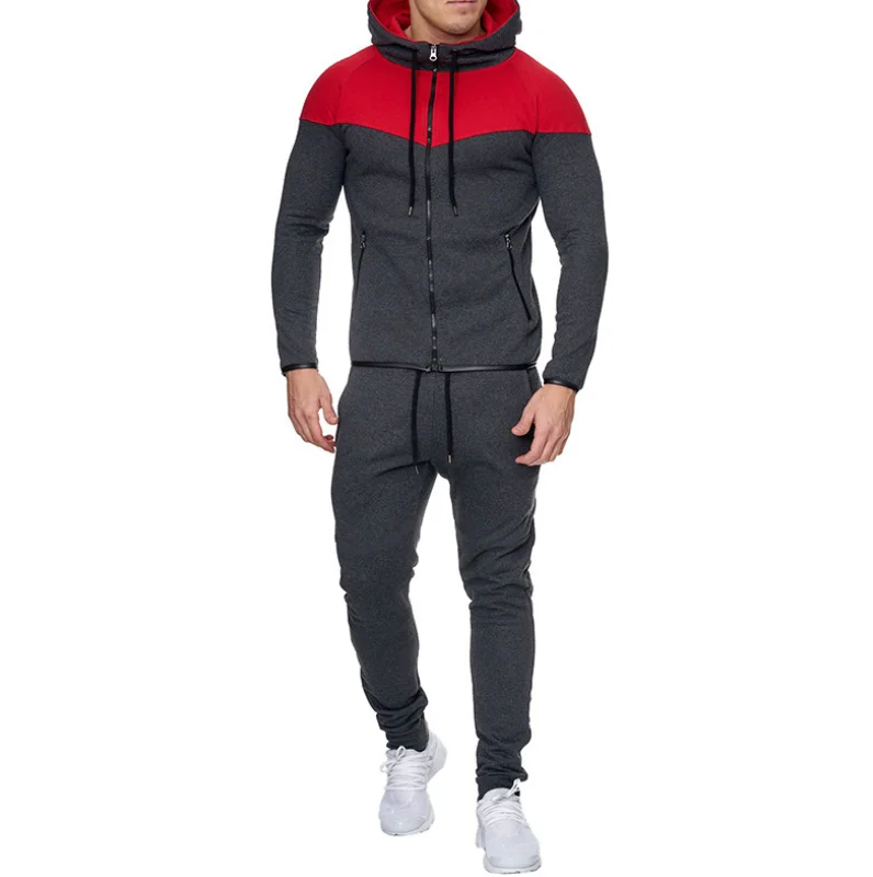 

Sell At A Low Price Top Selling Spring And Autumn Mens Casual Color Matching Cardigan Sweater Trousers Sports Suit, As picture