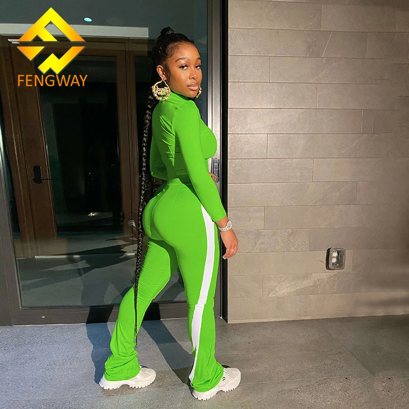 

2021 Wholesale Custom Logo Casual Zipper Full Long Sleeve Tops + Sporty Legging Elastic Pants Outfits Women Two Piece Set, Picture