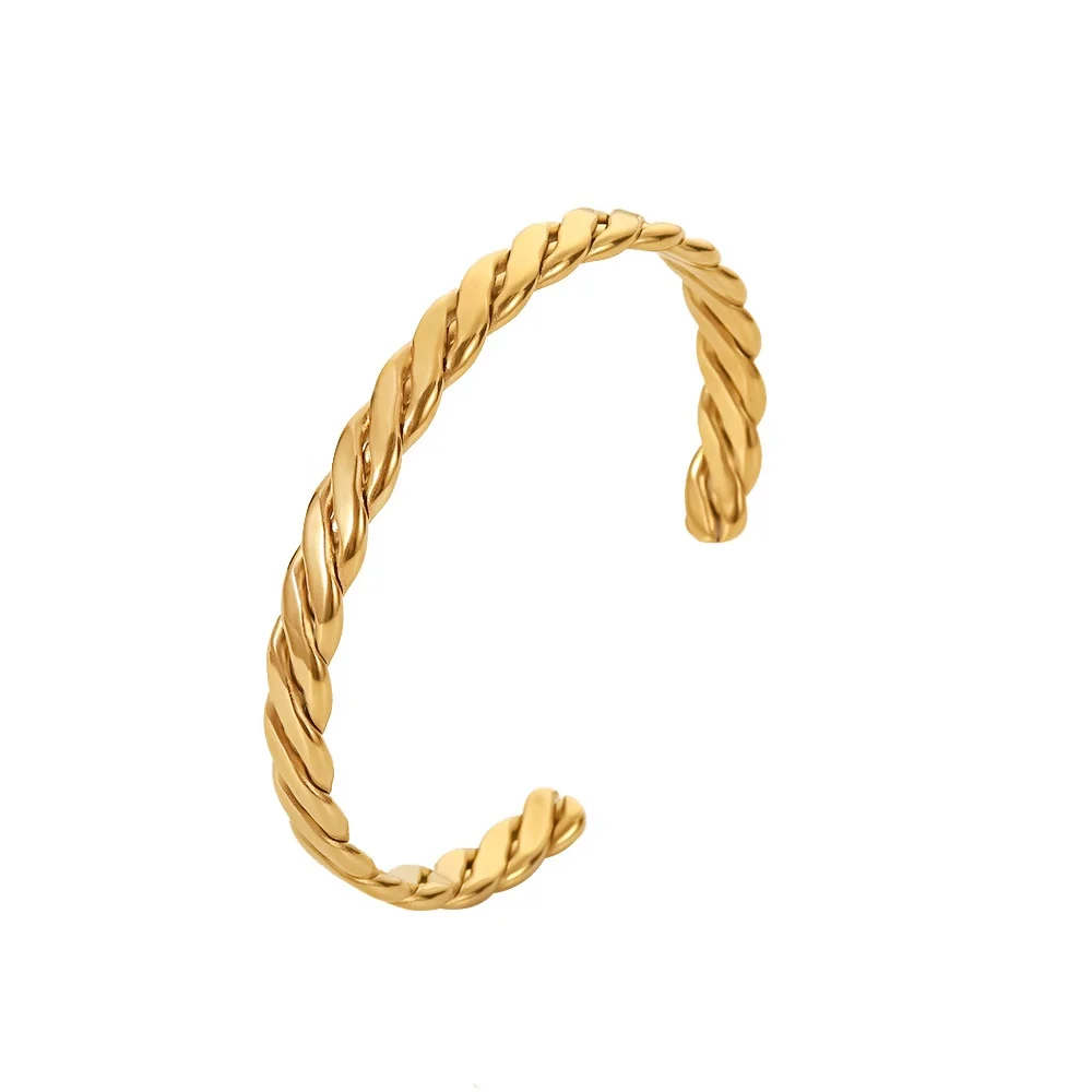 

Ins Popular 18K Gold Plated Twisted Wide Cuban Chain Stainless Steel Bangles For Women Gift