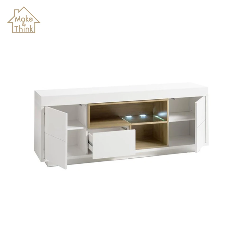
White wooden living room storage led tv unit cabinets chests modern designs 