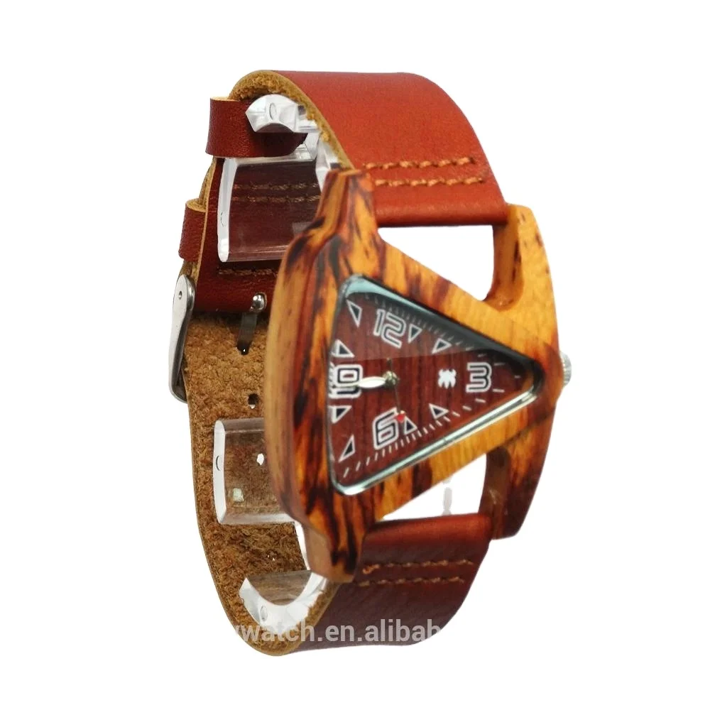 

Leather band wood case triangle shape dial wooden watch vogue watches, Optional