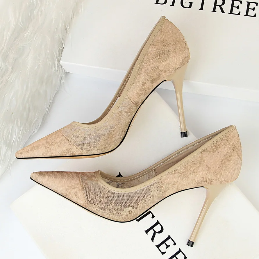 

2020 Summer Women 10cm High Heels Fetish Escarpins Wedding Mesh Quality Pumps Size 40 Ladies Purple Pumps Heels Scarpins Shoes