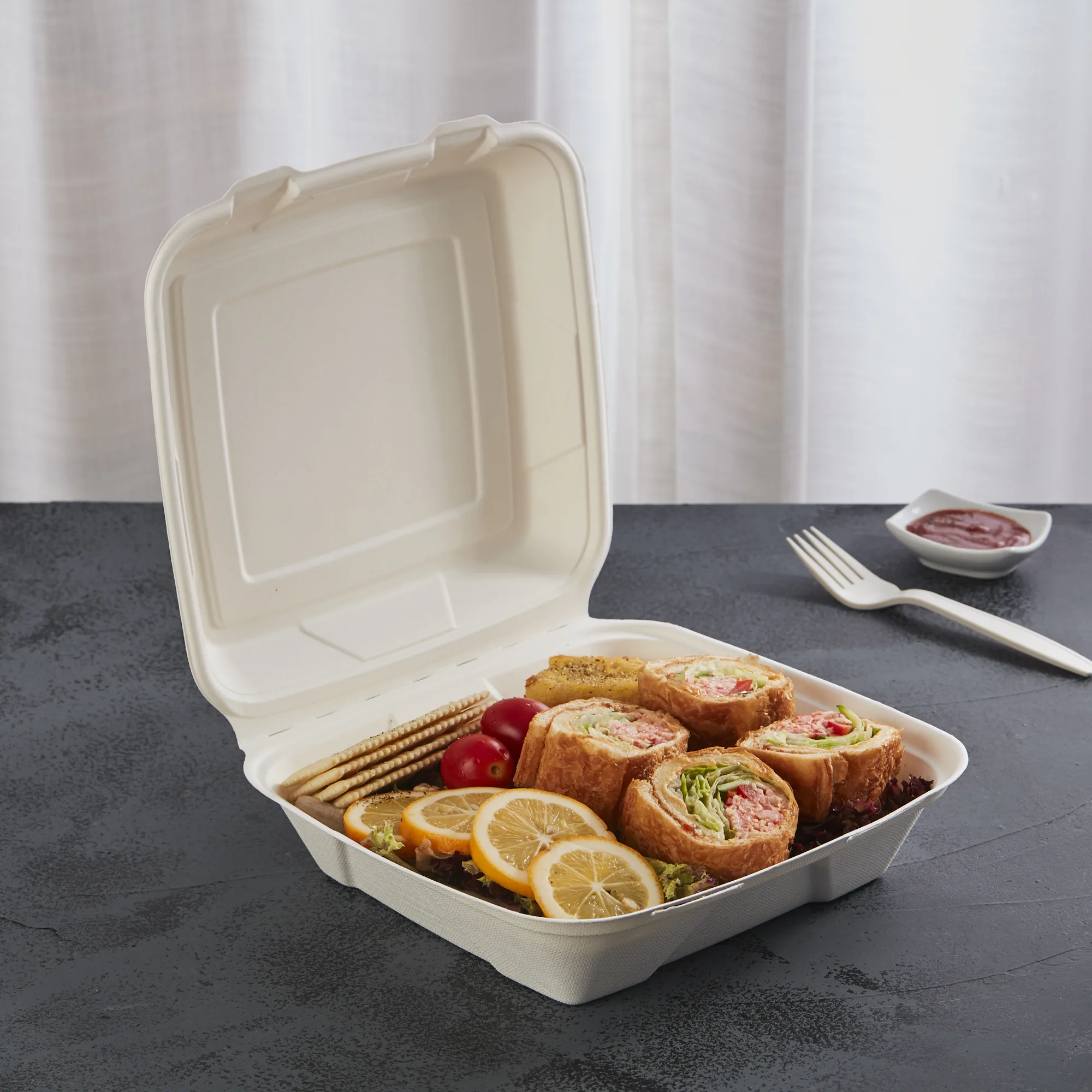 Disposable Biodegradable Lunch Sugar Cane Pulp Boxes For Sandwich - Buy ...