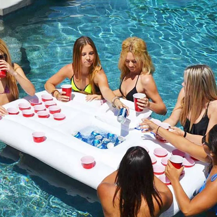 

Swimming PVC Pool Party Game Raft and Lounge Inflatable Table Floating Beer Pong Pool Float, Customized color