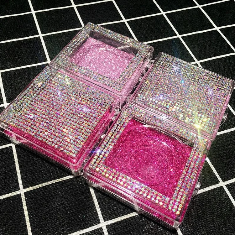

Glitter Bling diamonds Empty Diamond Lash Box Bling Mink Eyelash Case square lash box without Eyelashes, Black