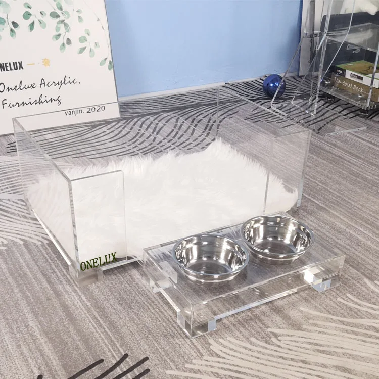 

Modern Luxury Perspex Acrylic Clear Pet Dog House Bed Furniture With Feeder, Customized color