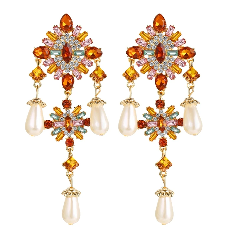 

Fast Ship Luxury Chinese Wedding Cubic Zircon Crystal and Pearl Dangle Earrings for Bride, Gold plated