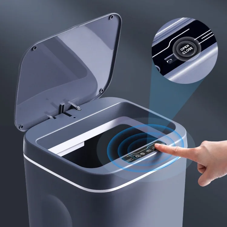 

Automatic 12L 14L 16L square plastic trash can waterproof smart sensor trash can with trash bag dispenser, White/dark grey