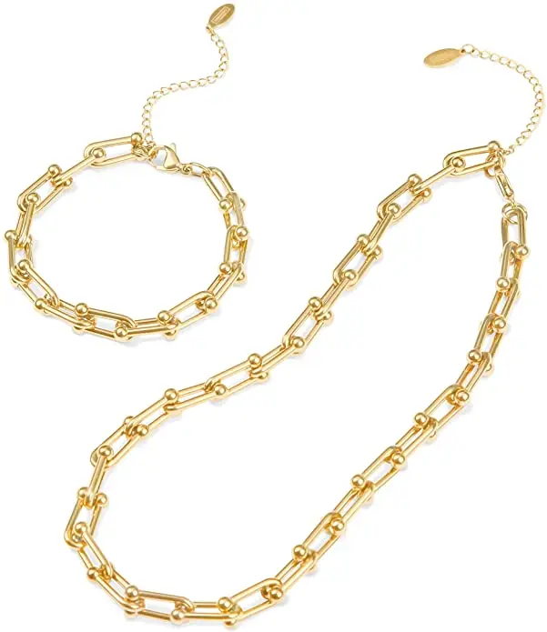 

Gold Choker Paperclip Necklaces Bracelet for Women