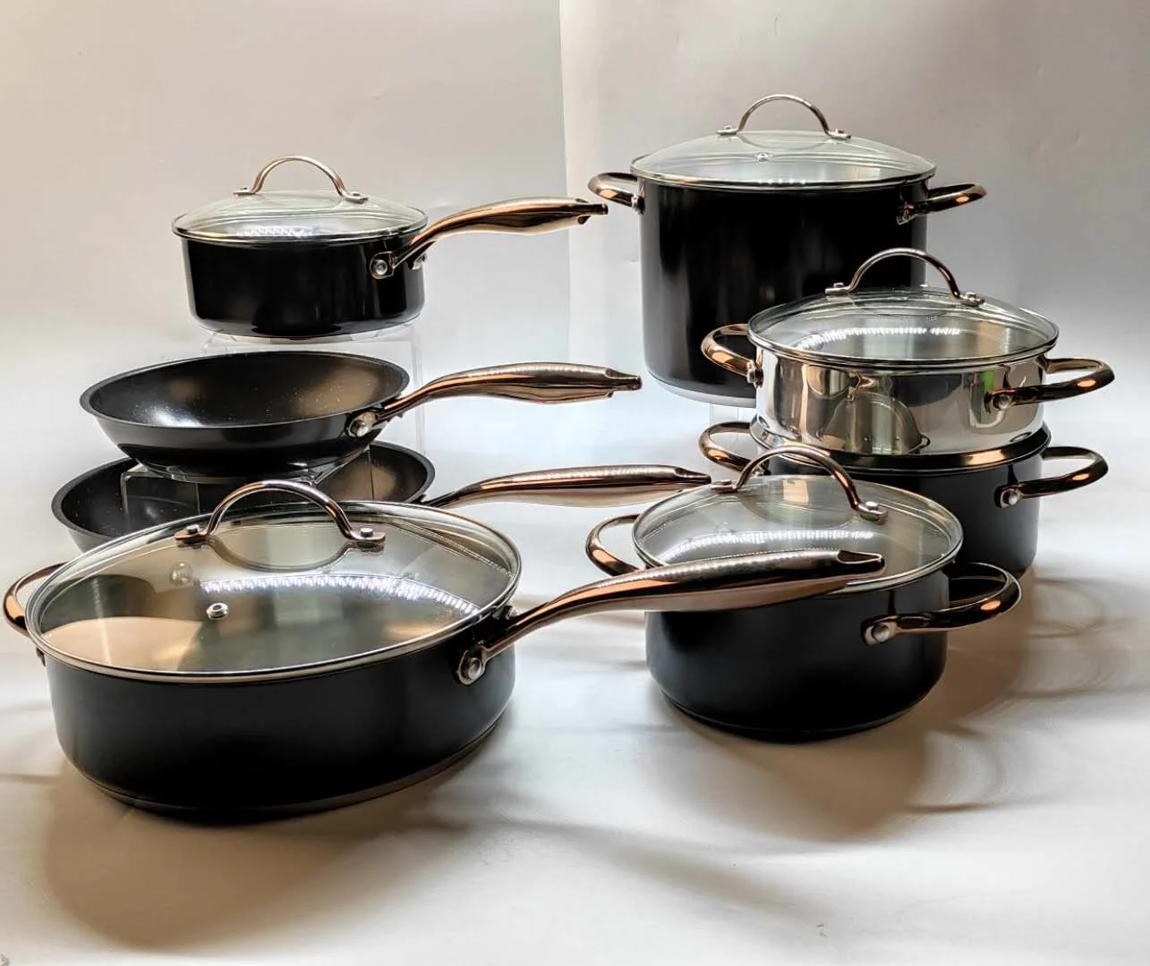 

Stainless steel 304 PVD copper handle induction nonstick cookware sets 13pcs, Black or customized