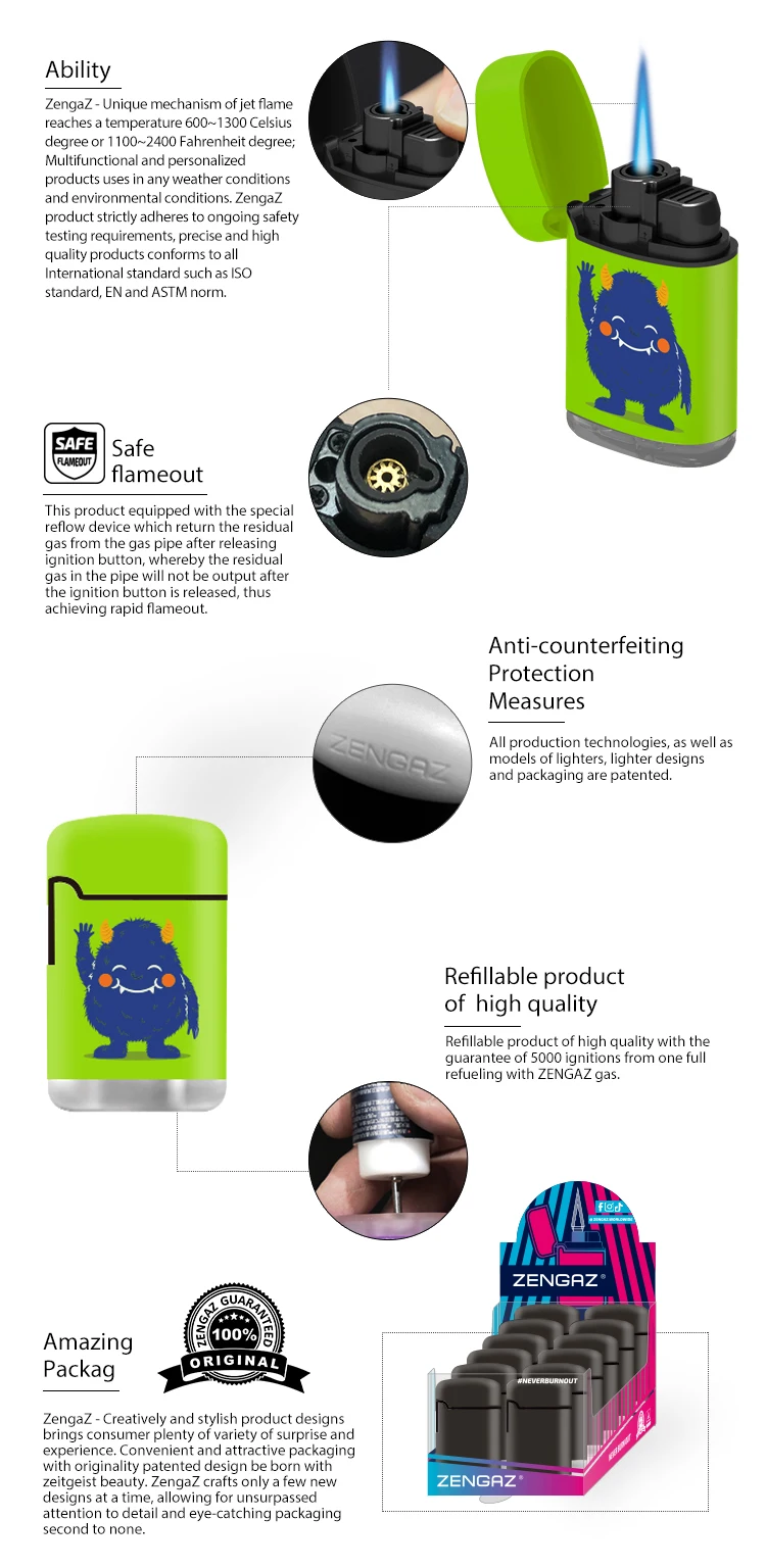 Zengaz Zl3 New Design Lighter Refillable Windproof Gas Torch Lighter