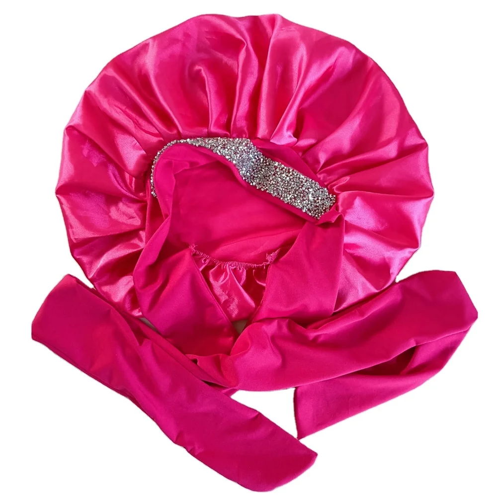 

Stretchy Bling Band Single Layer Satin Sleep Cap With Tie Headwrap Women Knotless Locs Bonnet Hat, Customized