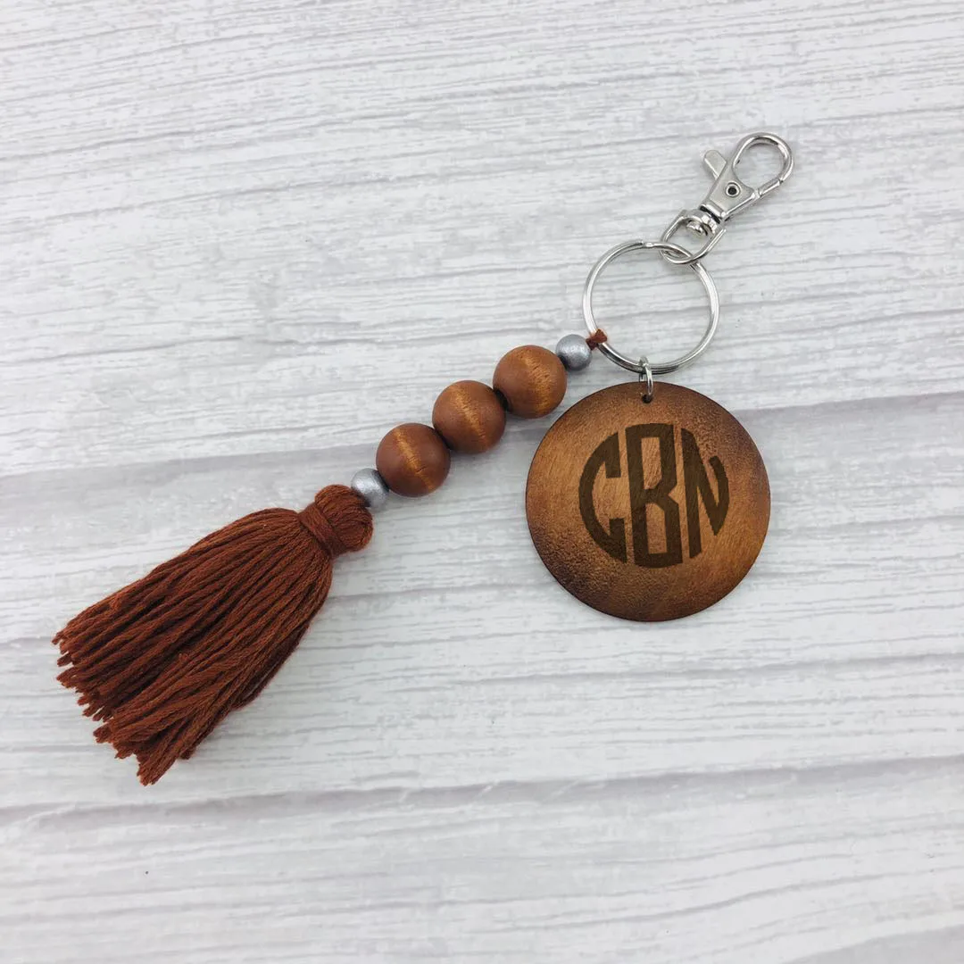 

Personalized Custom Blank Wooden Beads Tag Tassel Keychain, As the picture show