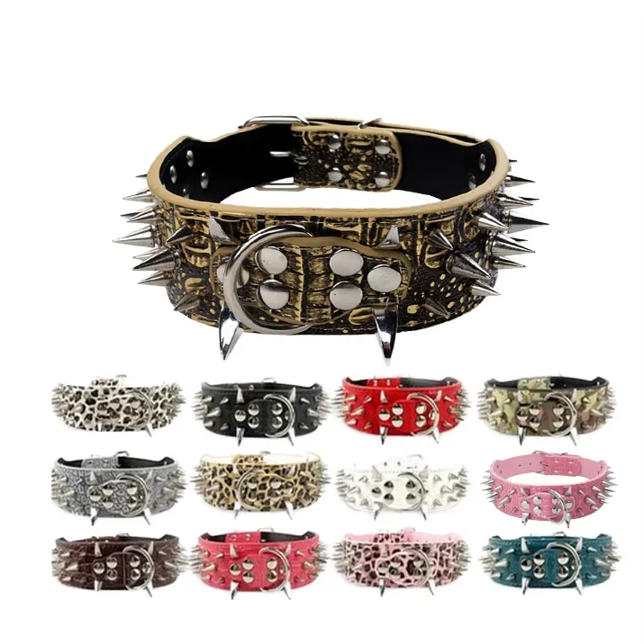 Luxury Classic Dog Collar Wolf Tooth Spike PU Eco-Friendly Anti-bite Quick Release Reflective for Medium Large Dogs OEM
