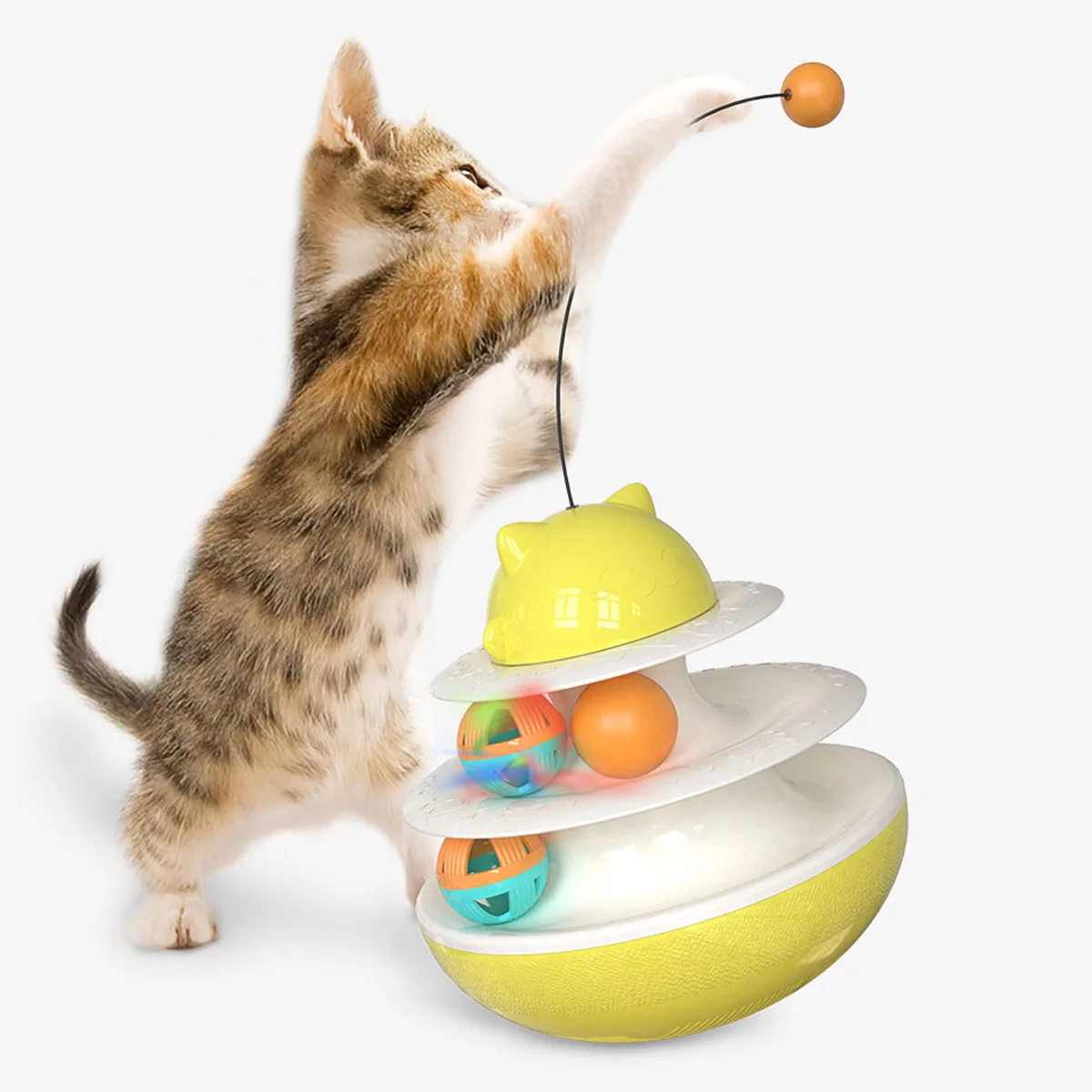 

Interactive 3 Levels Cats Pet Cat Roller Ball Toy Tower Turntable Three Layer Pet Play Disk Cat Toy Tower, Picture showed