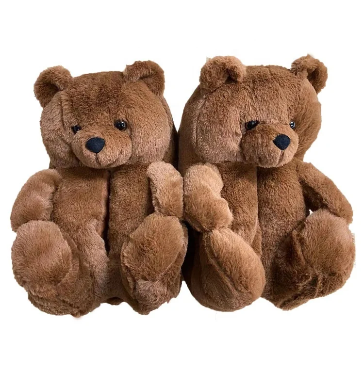 

BM5125 hot sell Plush New Style kids teddy bear slippers for women Wholesale 2021 new arrivals purple fuzzy Teddy bear Slippers