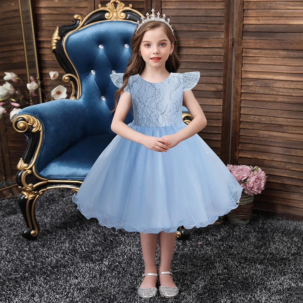 

2021 new products girls dress skirts children's lace princess dress girls flying sleeve dress