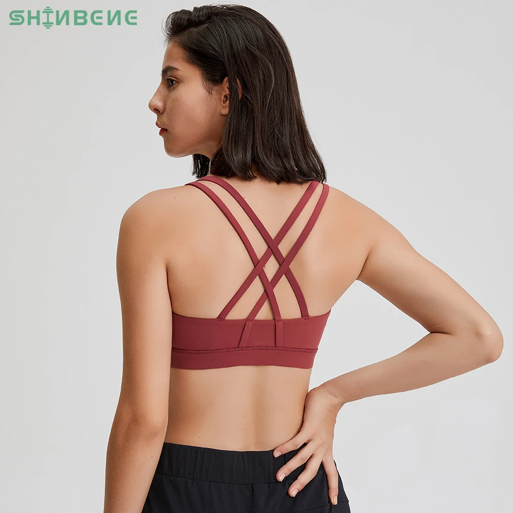 

SHINBENE CLASSIC Naked Feel Push Up Workout Gym Bras Women Buttery Soft Padded Sports Yoga Training Bras Tops Athletic Brassiere