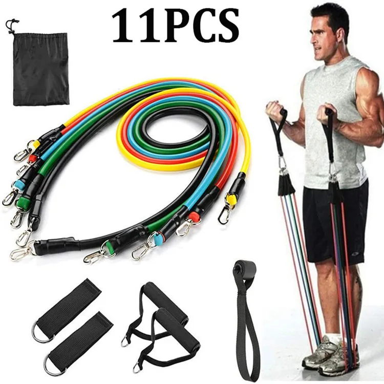 

Multi-functional TPE tensioner tension rope fitness equipment customized printing LOGO TPE 11 sets of resistance band, Colorful