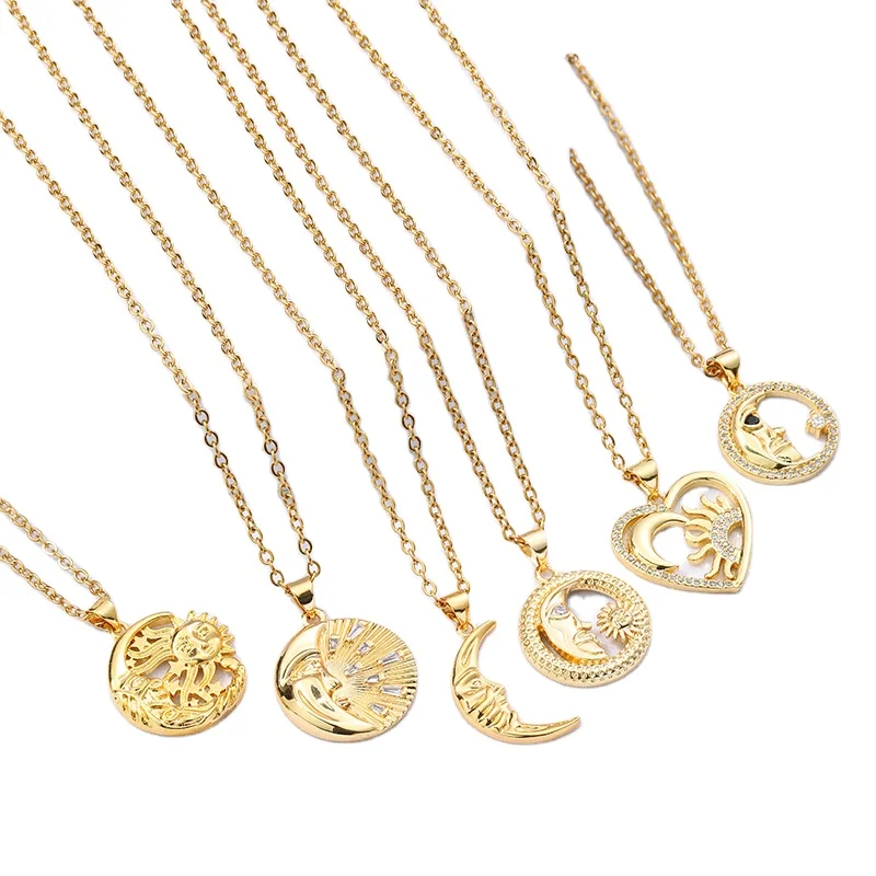 

2021 newest design 18 K gold stainless steel middle east Muslim jewelry zircon moon and star pendant gift necklace