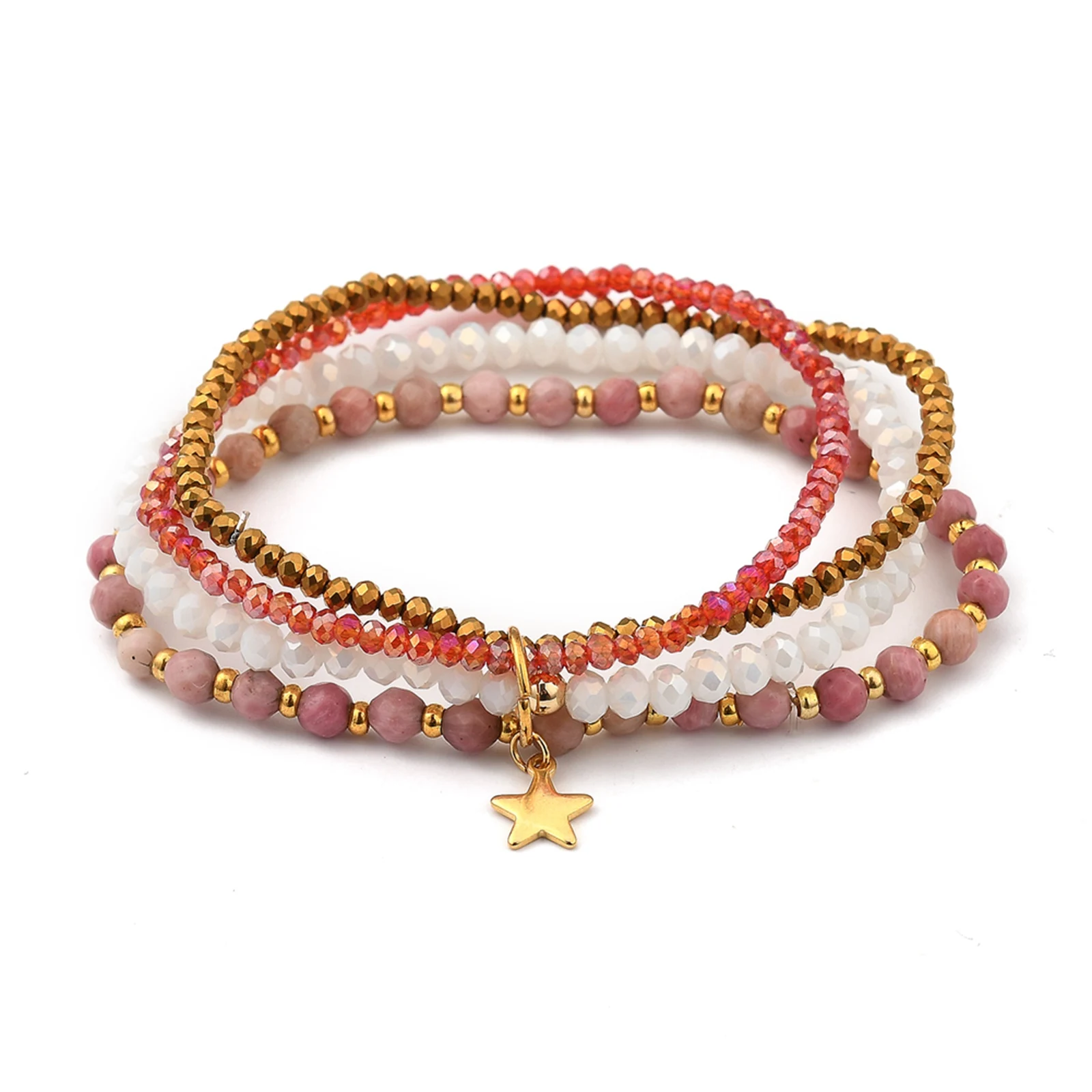

PandaHall Natural Rhodochrosite Beads Star Charms Stretch Bracelets