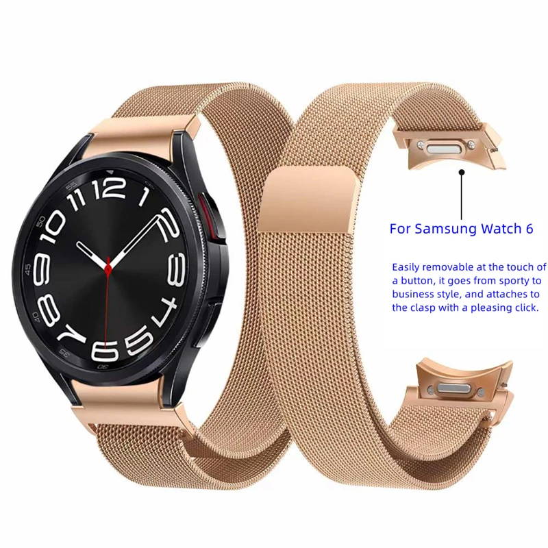

Quick Release Metal Watchband Smartwatch Strap Women Magnetic Mesh Milanese Loop Watch Band For Samsung Watch 6 Classic Strap