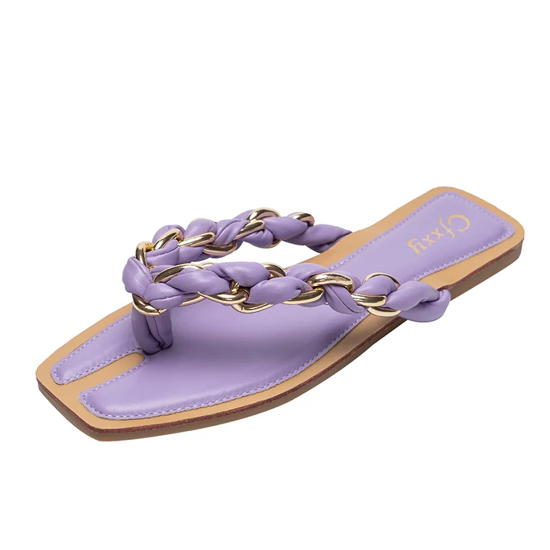 

2021 New Arrival Summer Beach Daily Slipper Wholesale Chain Color Matching Weave Fashionable Plus Size Women Flip Flop Slippers