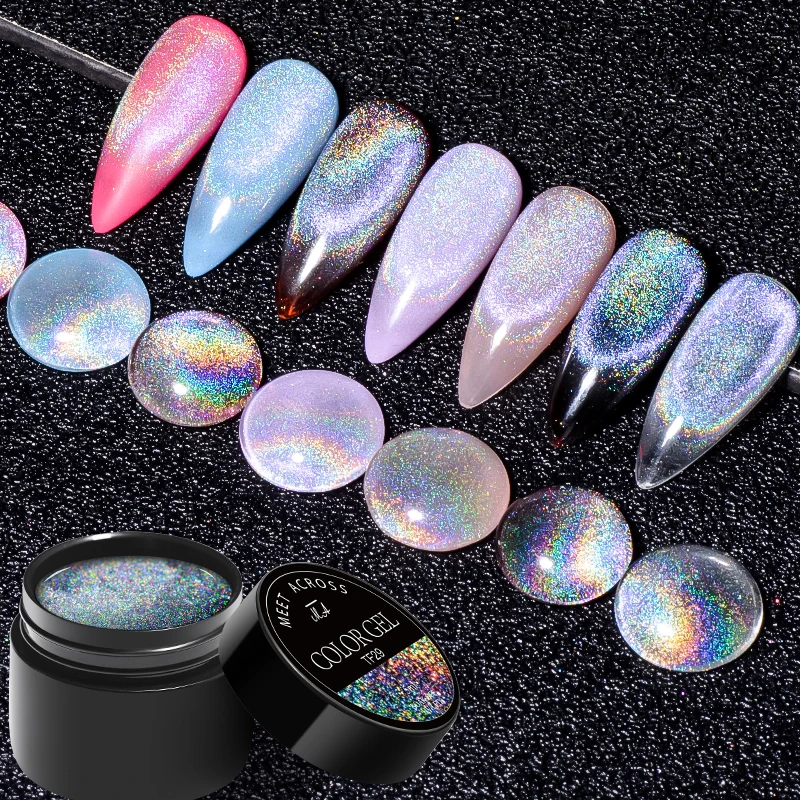 

Wholesale private label 5ml laser rainbow magnetic gel polish soak off uv led holographic cat eye nail gel, As pictures