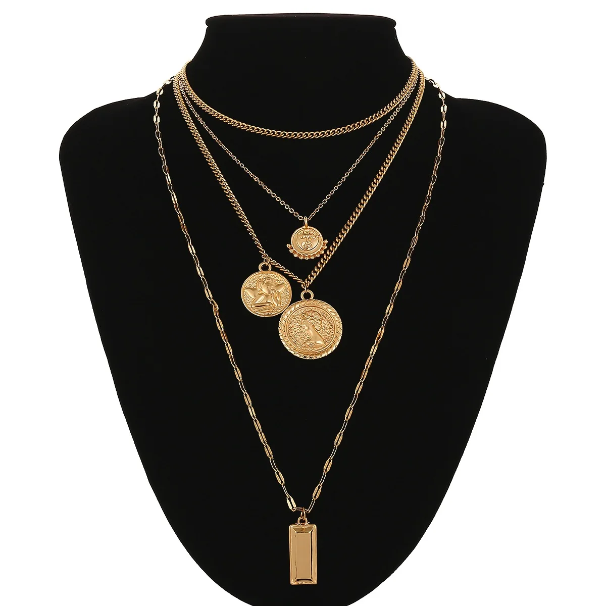 

Aug jewelry Coin retro round card creative embossed necklace simple multi-layer geometric wild necklace