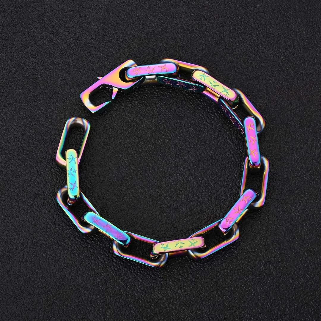 

KRKC New Design Fashion Colorful Big 10mm Stainless Steel Men Rainbow Paper Clip Bracelet