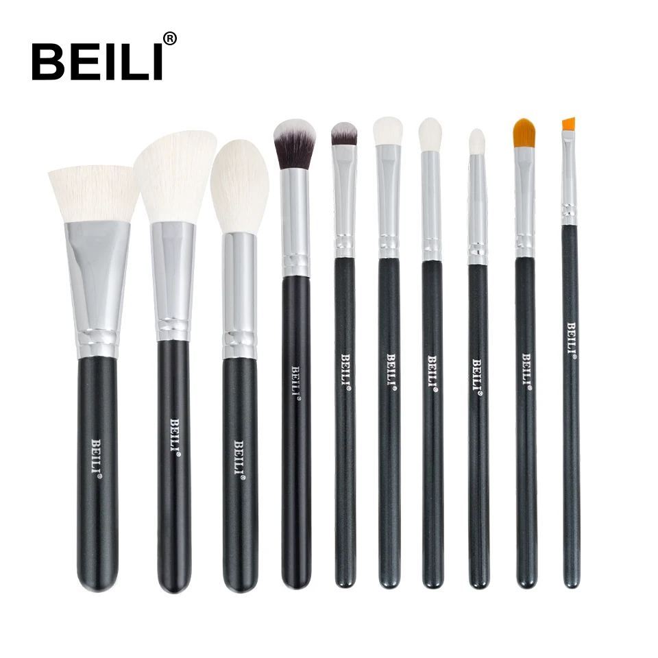 

BEILI Black 10Pcs Professional powder Foundation brush private label custom wholesale make up brush set pinceaux de maquillage
